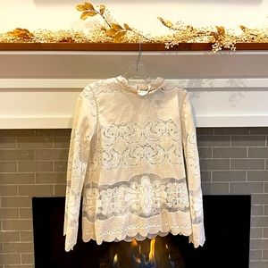 James Coviello (Anthropologie) cream lace top shirt blouse- size 4